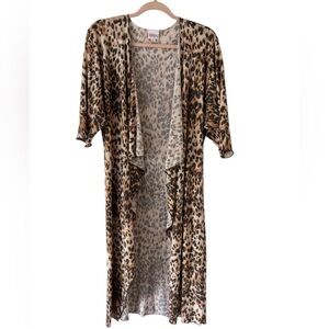 Lularoe Open Ruffle Front Leopard Print Duster Long Cardigan Lightweight Sweater
